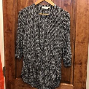 Tory Burch navy white blouse with gold tie